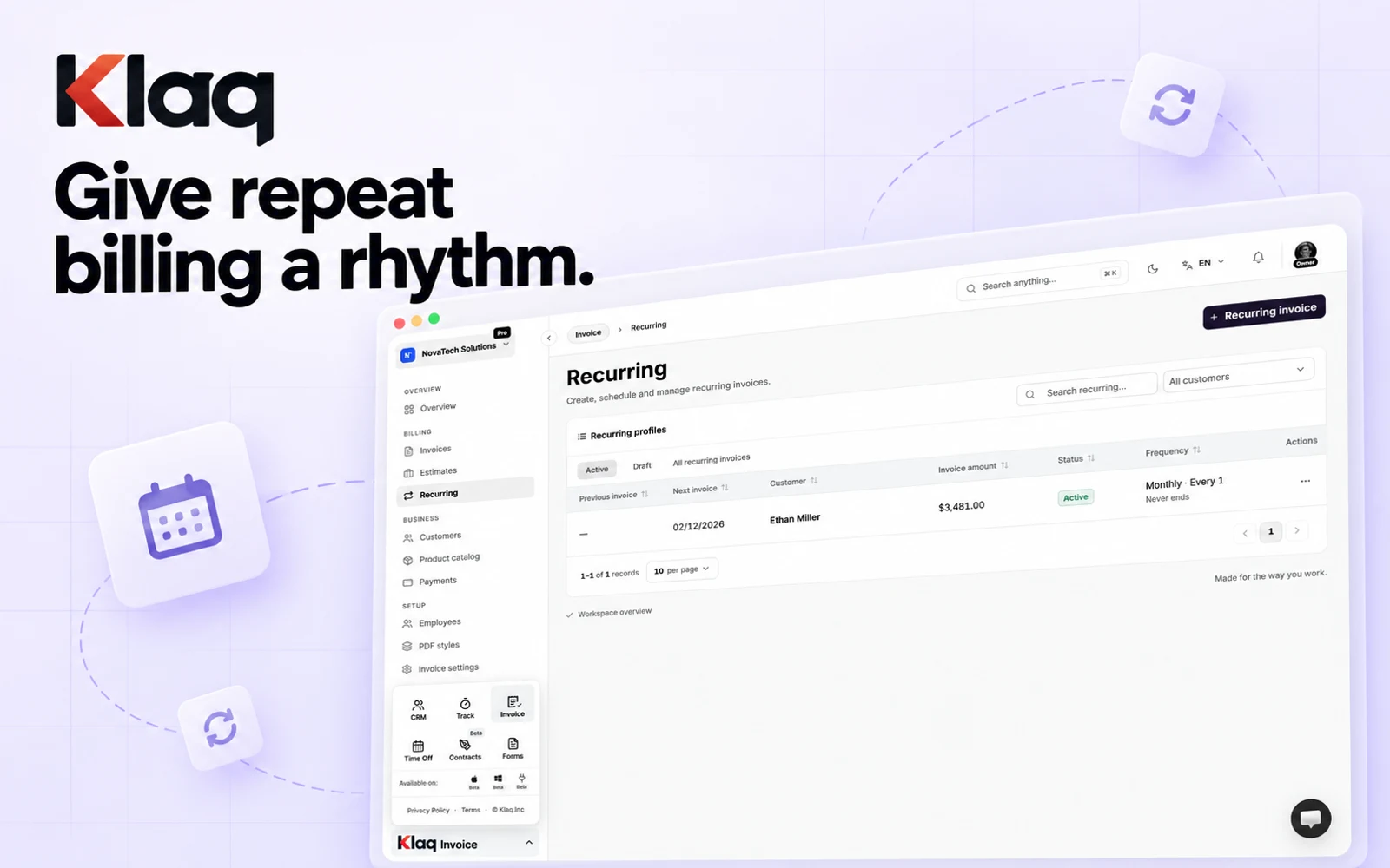 More room to manage recurring invoices