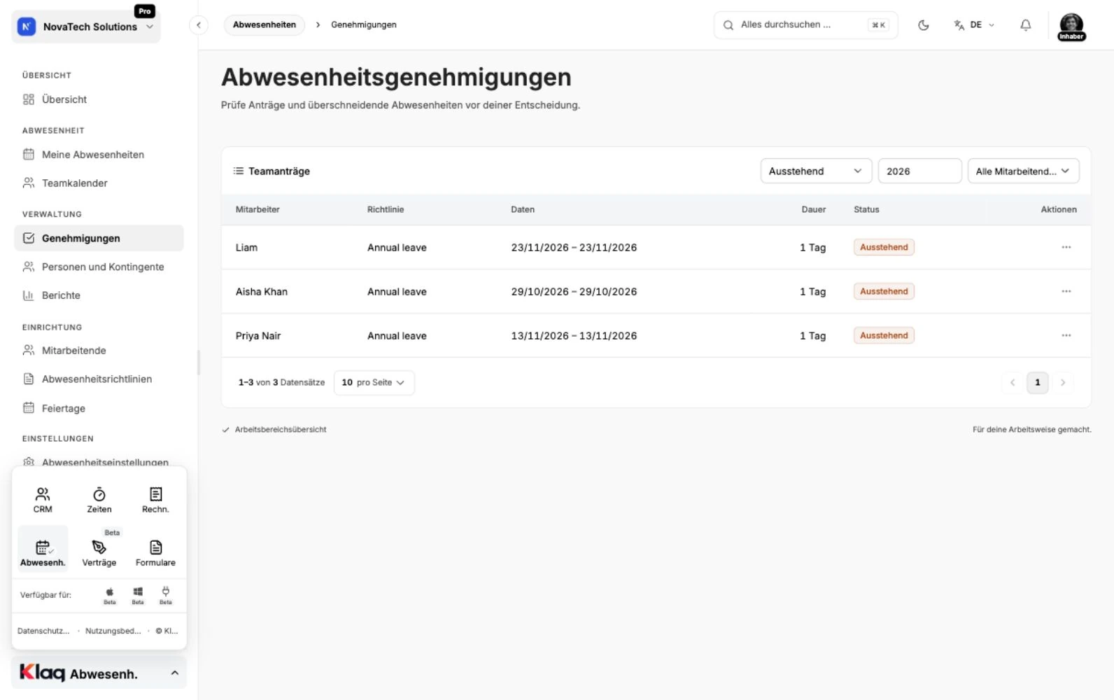 Genehmigungen im Klaq-Demoarbeitsbereich